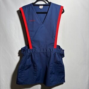 Vintage Safeway‎ Stores Uniform Pinafore Blue Dress Jumper Red Trim L Costume